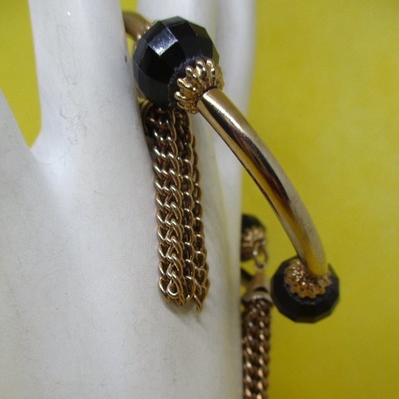 Wrap Beaded Tassel Bracelet Beaded Wrap Beaded Gold Tone Black Bracelet 1950s - Picture 10 of 10